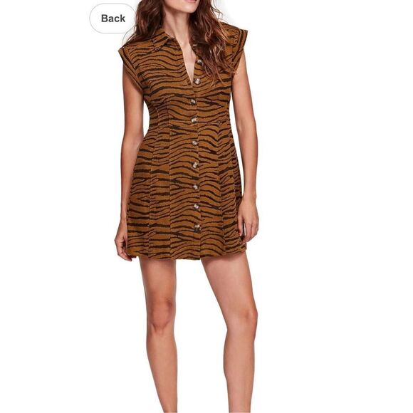 NWT Free People Tiger Print Sleeveless Button Front Dress Brown Size S P - Picture 1 of 14